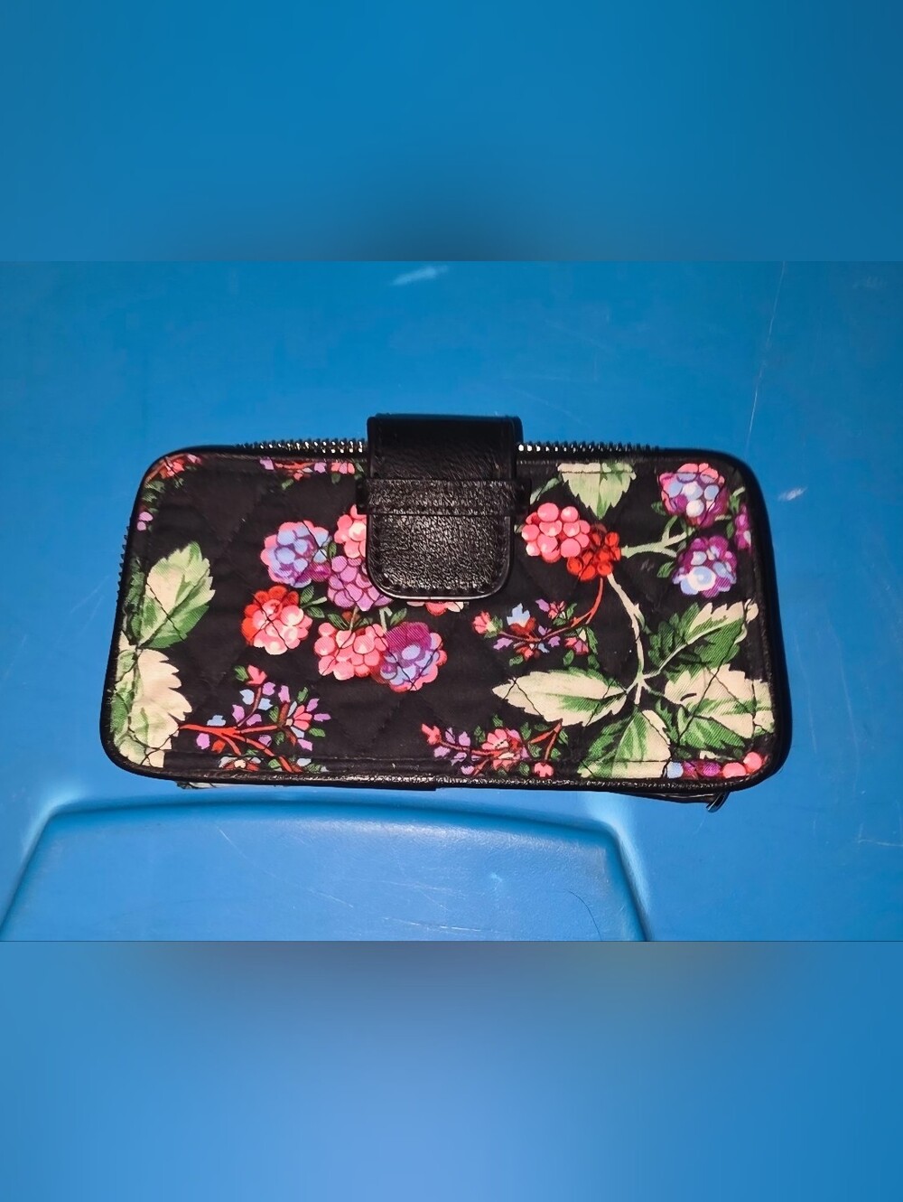 Vera Bradley Black Quilted Floral Wristlet Wallet